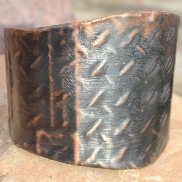 Solid Copper Armor Industrial Cuff Bracelet Unisex Gladiator Patina Spartan - Picture 3 of 7